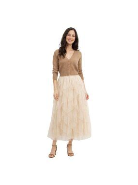 New Layered Apricot Tulle Maxi S/M Skirt With Elastic Waistband